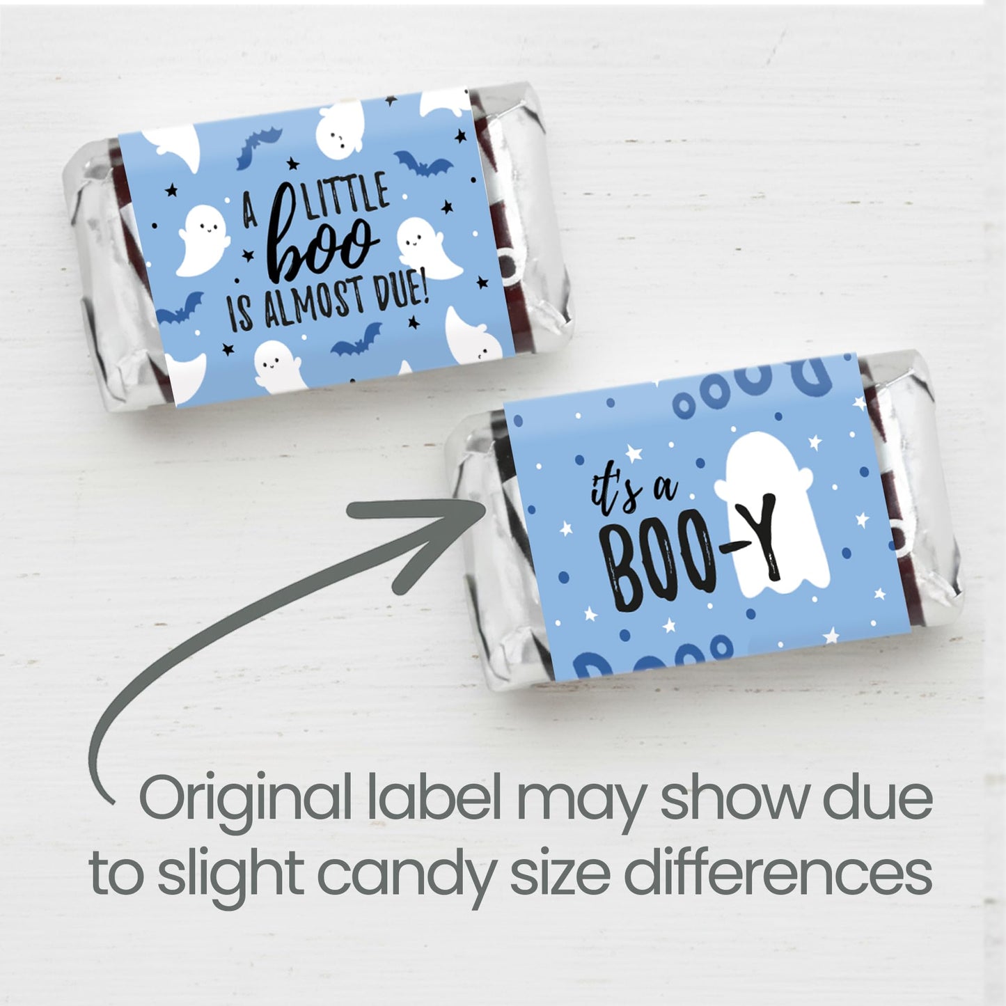 Blue A Little Boo is Almost Due Boy Baby Shower Mini Candy Wrappers, Halloween Baby Shower Party Favor Candy Stickers - 42 Count