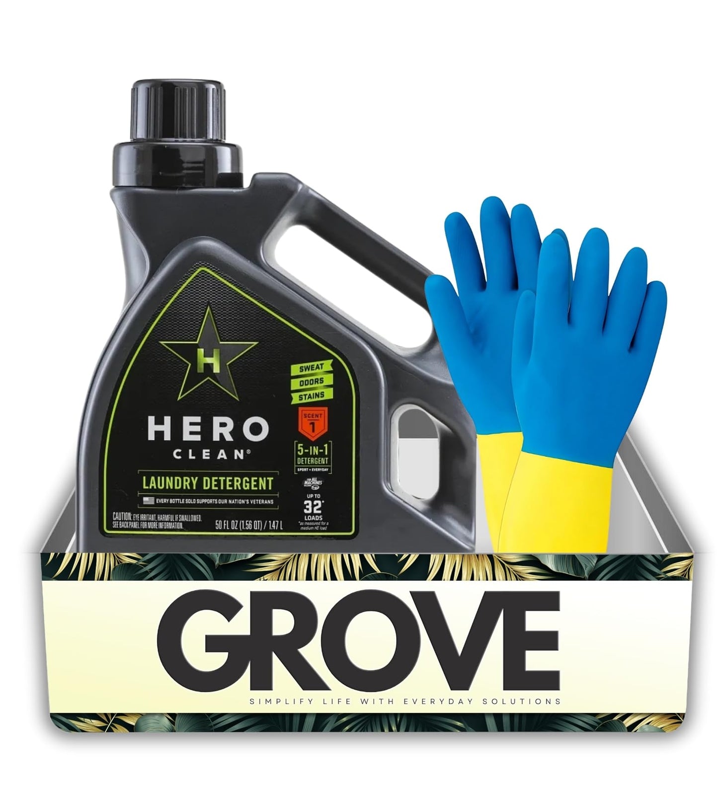 Hero Clean Juniper Scent Laundry Detergent Liquid 50 oz Bundle with Cleaning Gloves - All Natural Laundry Detergent for Everyday Use and Fabric Care