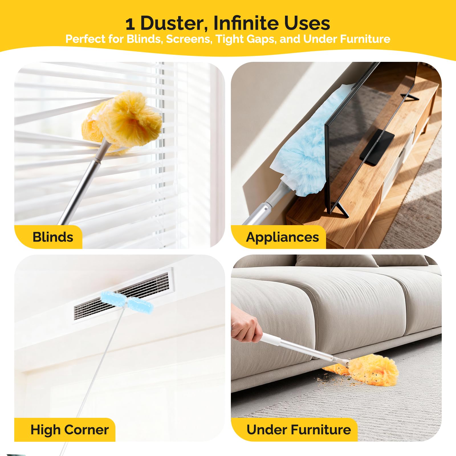 AIDELY 6 FT Extendable Duster Handle with 20 Pcs Refills, Heavy Duty Starter Kit Compatible with Swiffer, Disposable Microfiber Dusting Pads