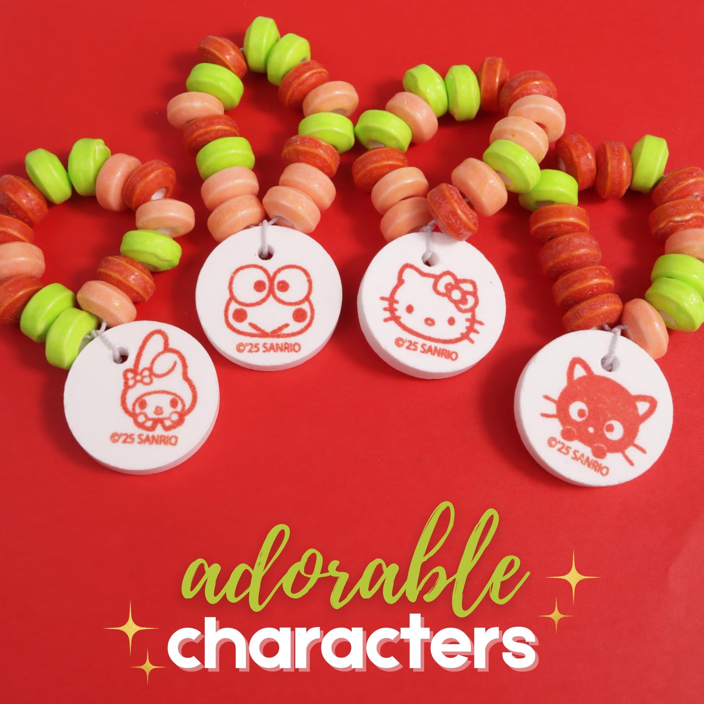 Hello Kitty Candy Bracelets, Edible Jewelry with Character Charms, Individually Wrapped Party Favors, 20 Pieces Inside