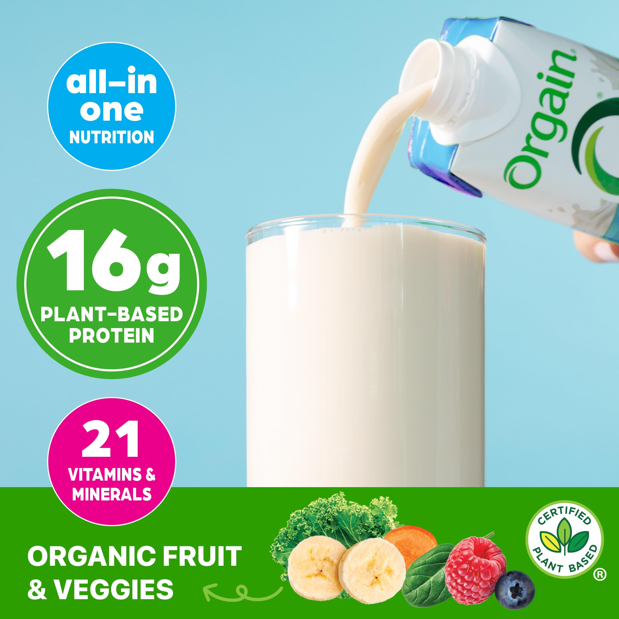 Orgain Organic Nutritional Vegan Protein Shake, Vanilla Bean - 16g Plant Based Protein, Meal Replacement, 21 Vitamins & Minerals, Fruits & Vegetables