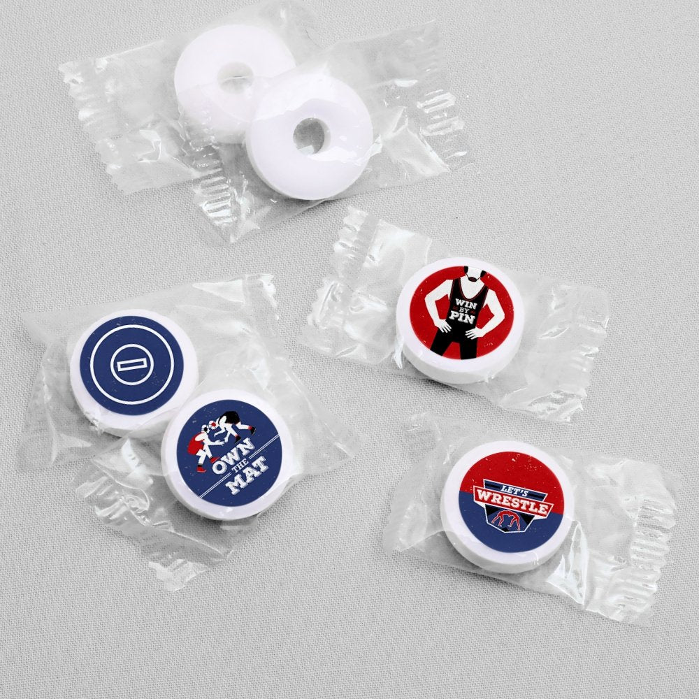 Own the Mat - Wrestling Party Favors - Round Candy Stickers - 108pc