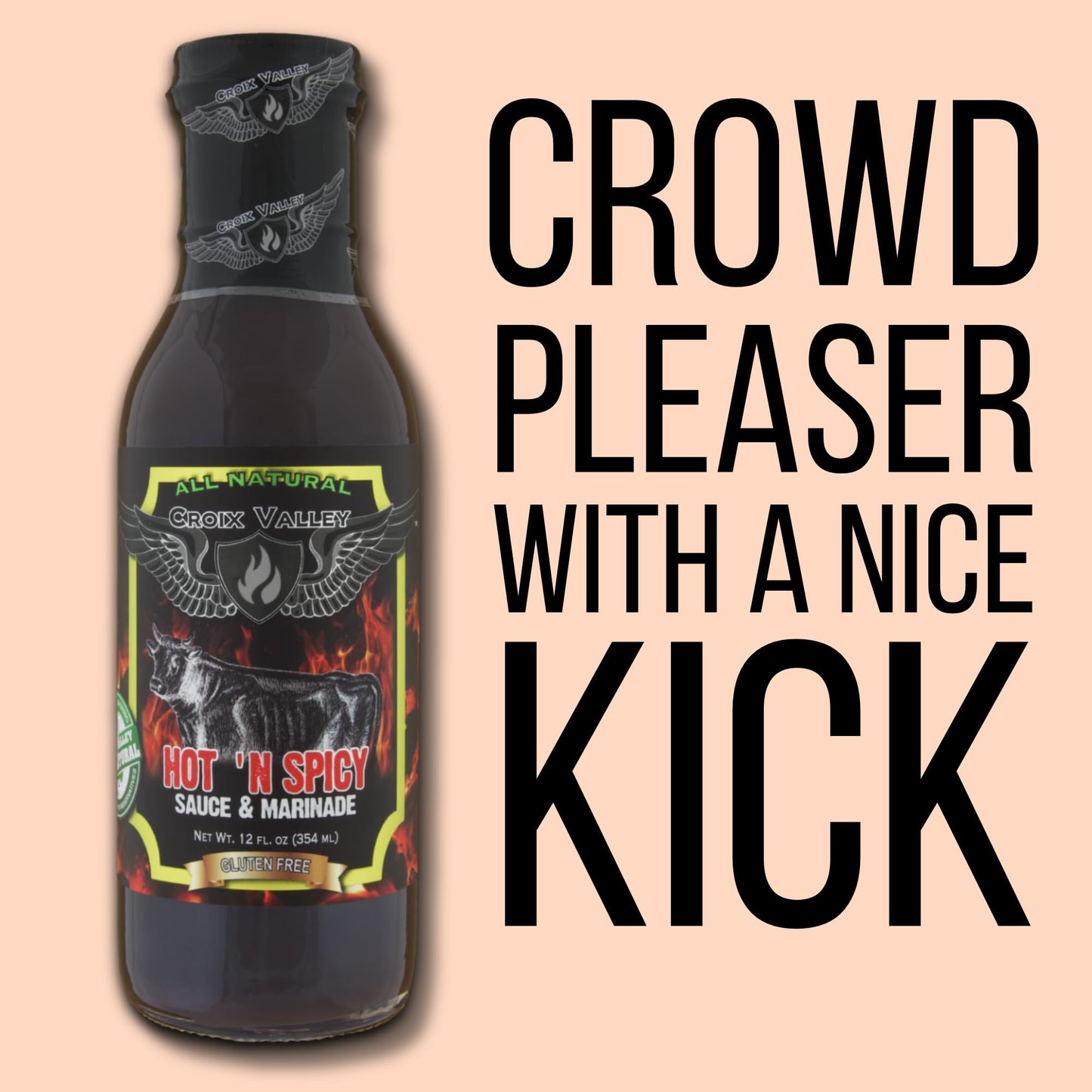 Croix Valley Hot 'n Spicy Sauce & Marinade - 3 Pack (12 oz Glass Bottles) - Bold Sweet Heat with a Lingering Kick - Gluten-Free, No MSG, No High