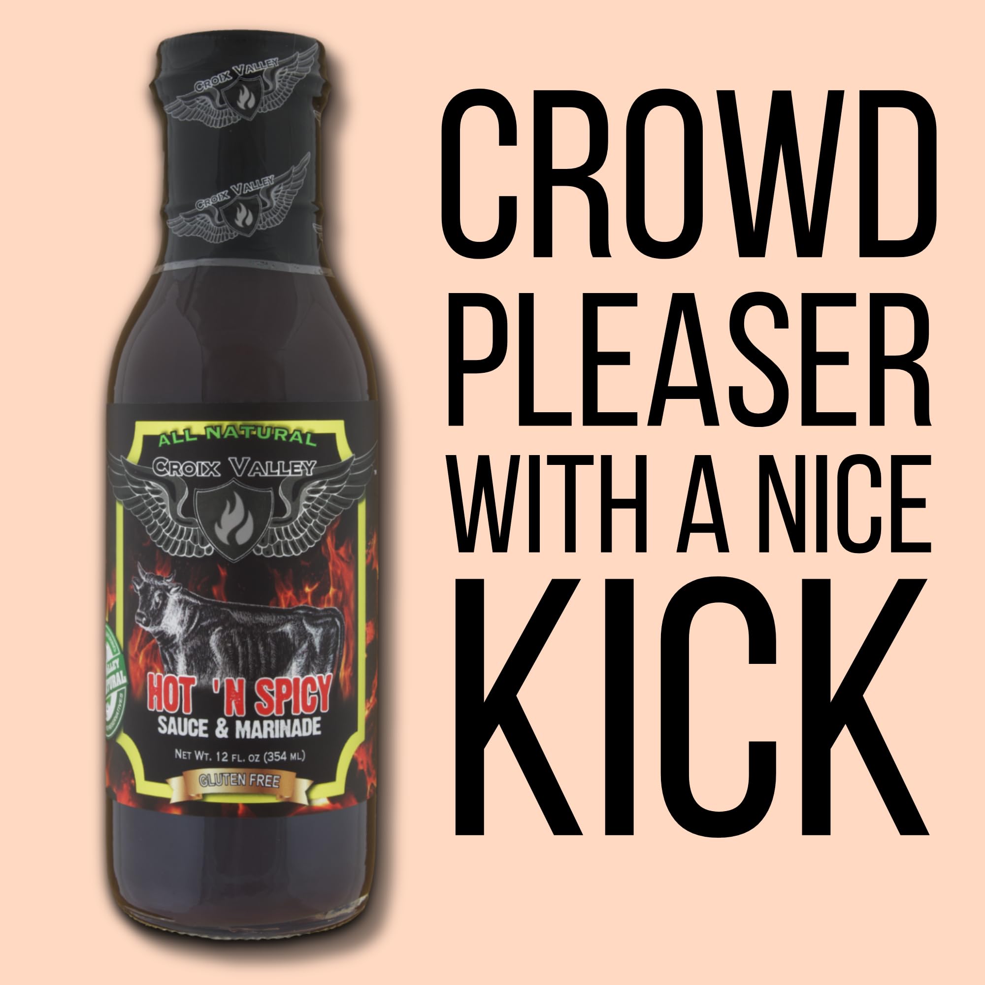 Croix Valley Hot 'n Spicy Sauce & Marinade - 3 Pack (12 oz Glass Bottles) - Bold Sweet Heat with a Lingering Kick - Gluten-Free, No MSG, No High