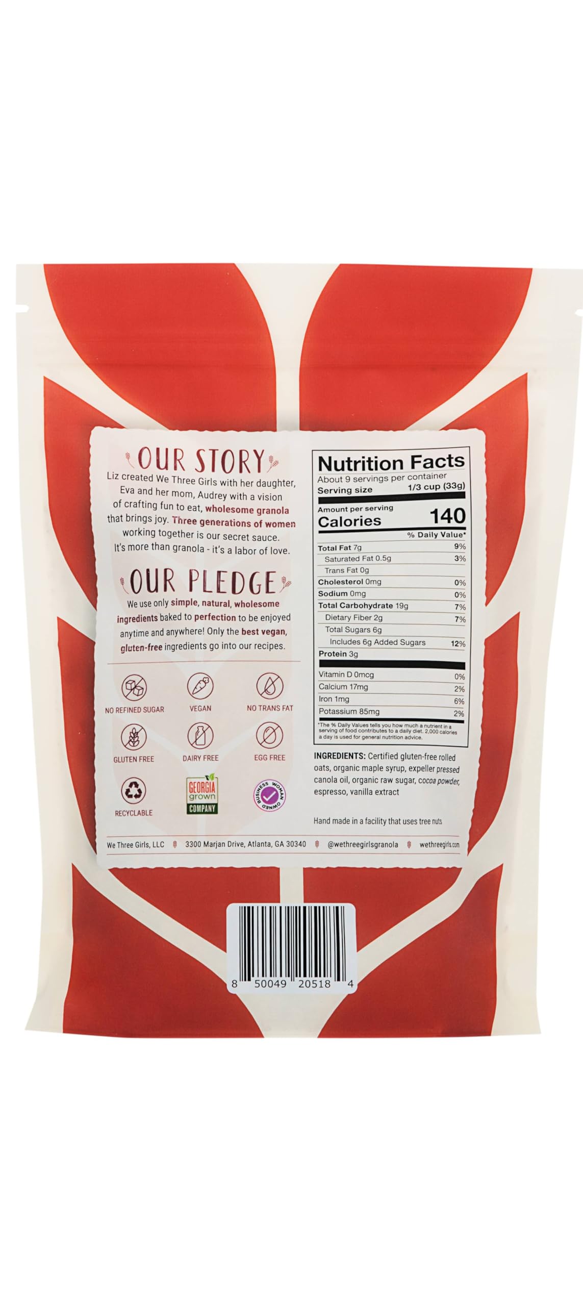 We Three Girls Granola - Coffee Crunch (10 Ounce) | Small Batch Vegan Granola | All Natural Gluten Free Snack | Made in USA |