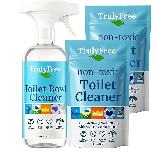 Truly Free Toilet Bowl Cleaner - Heavy-Duty Stain Remover - Septic Safe, Plant-Based Formula - Fresh Peppermint Scent - 16 oz Reusable Empty Bottle +