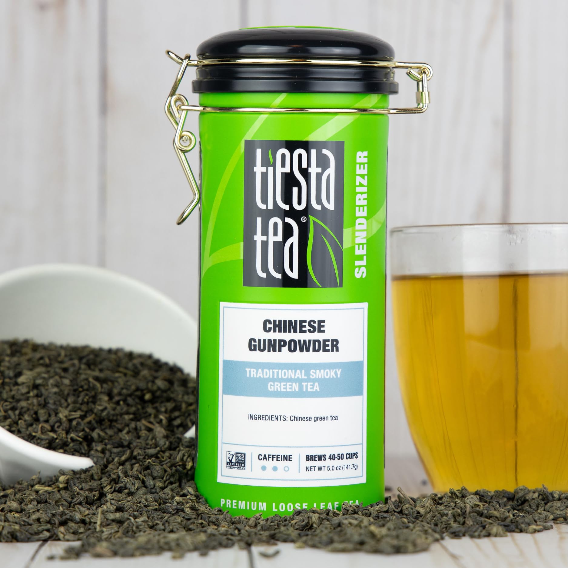 Tiesta Tea - Chinese Gunpowder, Loose Leaf, Traditional Smoky Green Tea, Premium Aromatic Blend, Medium Caffeinated, 50 Cups, 5 Ounce Refillable Tin