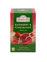 Ahmad Tea Foil-Enveloped Teabags Green Tea, Raspberry & Pomegranate, 20Count (Pack Of 6)