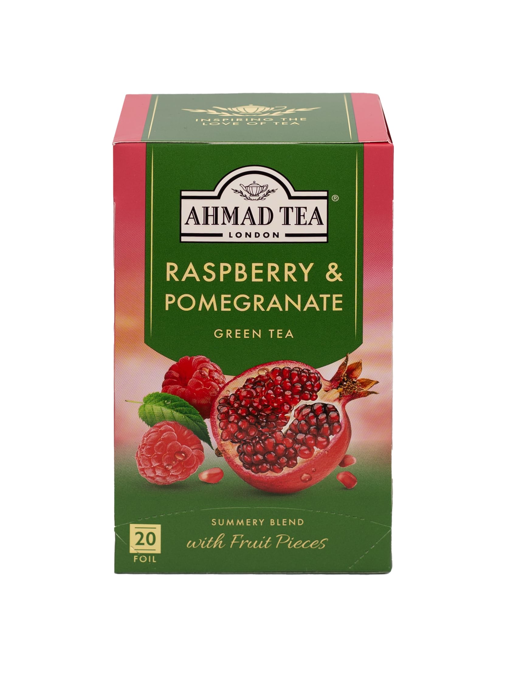 Ahmad Raspberry & Pomegranate Flavoured Green Tea with Fruit Pieces 20 Bags