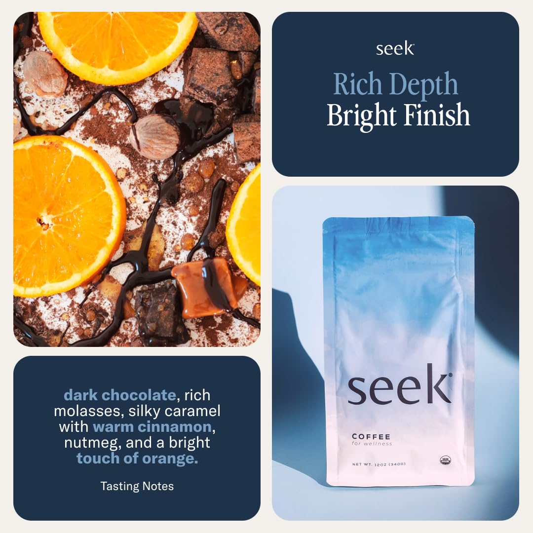 Seek Mold Free Coffee - Low Acid Coffee - Certified Organic Clean Coffee - Non-GMO 100% Arabica Ground Coffee - Third Party Tested For Mycotoxins