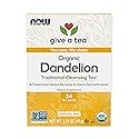NOW Foods, Certified Organic Dandelion Traditional Cleansing Herbal Tea, Caffeine-Free, Non-GMO, Premium Unbleached Tea Bags with No-Staples Design
