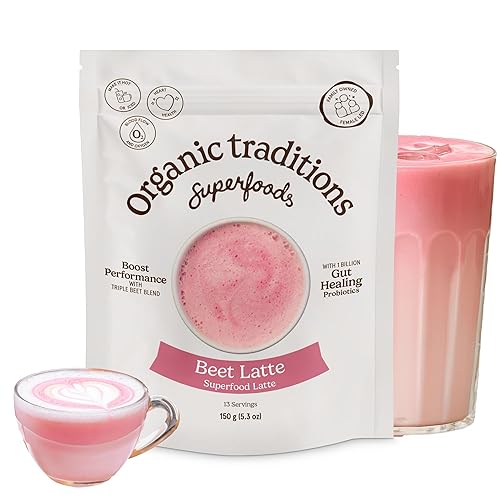 Organic Traditions Superfood Beetroot Latte, Fermented With Beet Root Extract, Beets Powder With Coconut Milk And Ginger, Instant Pink Drink Blend