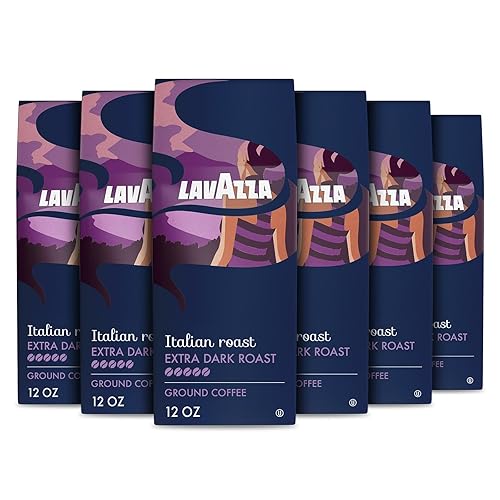 Lavazza Italian Roast Ground Coffee 6 Bags of 12oz, Dark Roast, Strong and Bold Taste, Intensity 5/5, 100% Arabica, Ideal for Drip Brewers, (Pack