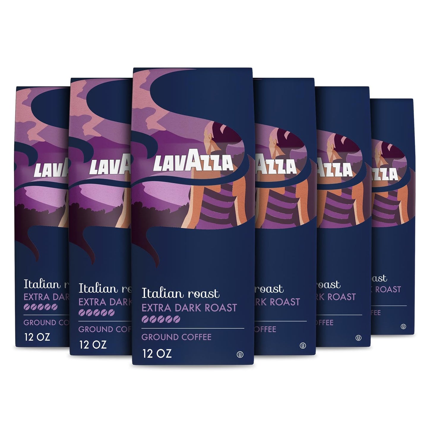 Lavazza Italian Roast Ground Coffee 6 Bags of 12oz, Dark Roast, Strong and Bold Taste, Intensity 5/5, 100% Arabica, Ideal for Drip Brewers, (Pack