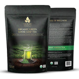 Komar Organics Loose Leaf Green Tea - 16Oz USDA Organic for Energy Boost, Antioxidants - Certified Kosher Delicate Flavor Assam Tea Organic Tea Leaves