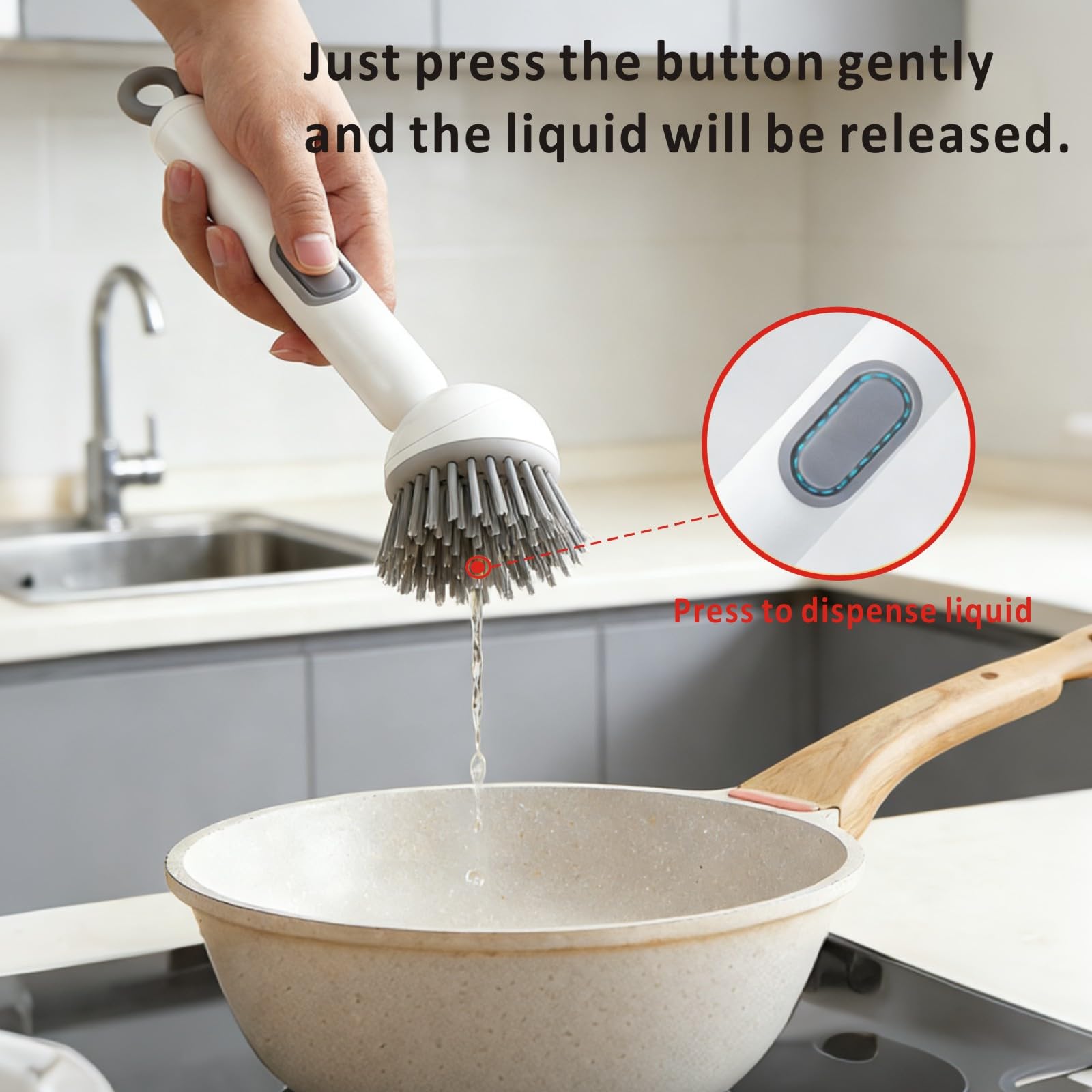 QMUNLLO 360° Rotating Dish Brush with Soap Dispenser, Non-Slip Long Handle Kitchen Scrubber Cleaning Set with Towel and Wall Hook, Ideal for Sink