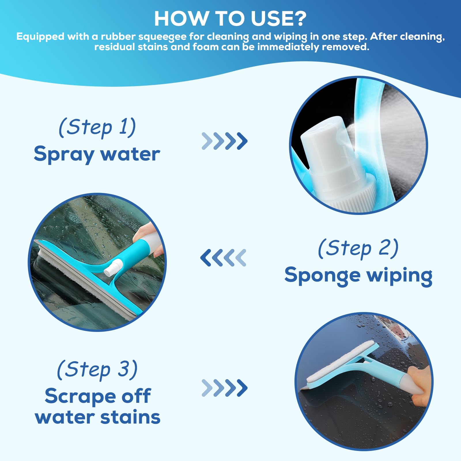 2 Pcs Window Squeegee with Sprayer,3 in 1 Spray Squeegee?3 in One Window Cleaning Scraper for Car, Home, Kitchen Windows