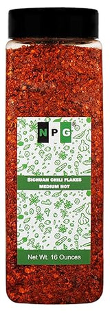 NPG Authentic Sichuan Chili Flakes 1LB 16 Ounces, Medium Hot, Szechuan Crushed Red Pepper Flakes Powder Bulk, Spice Seasoning for Making Kimchi, Chili