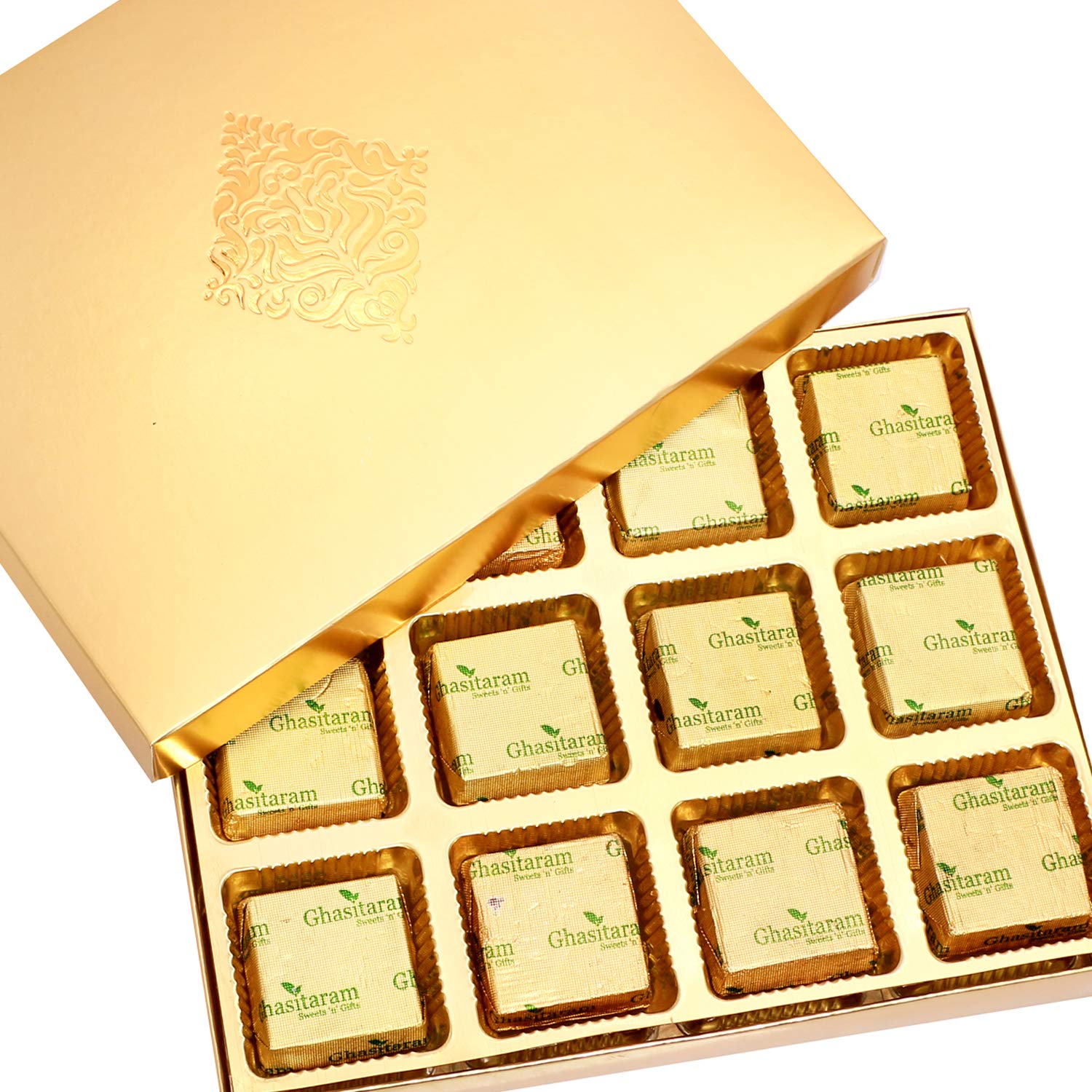 Valentine Gifts - Valentine Chocolates Ghasitaram Gifts - Golden 12 pcs Roasted Almond Sugarfree Chocolates Box