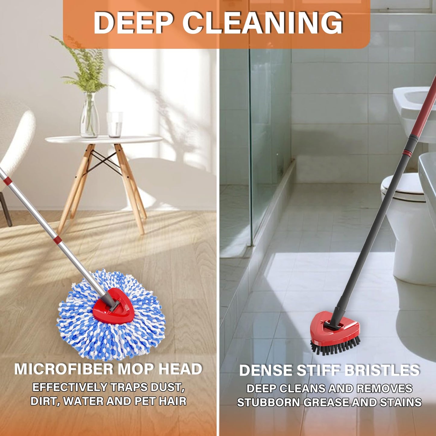 Fatmass 5 Pack Spin Mop Replacement for O Cedar RinseClean 2-Tank System,Include 4 Mop Replace Heads + 1 Upgrade Scrubber Brush, 100% Microfiber Mop