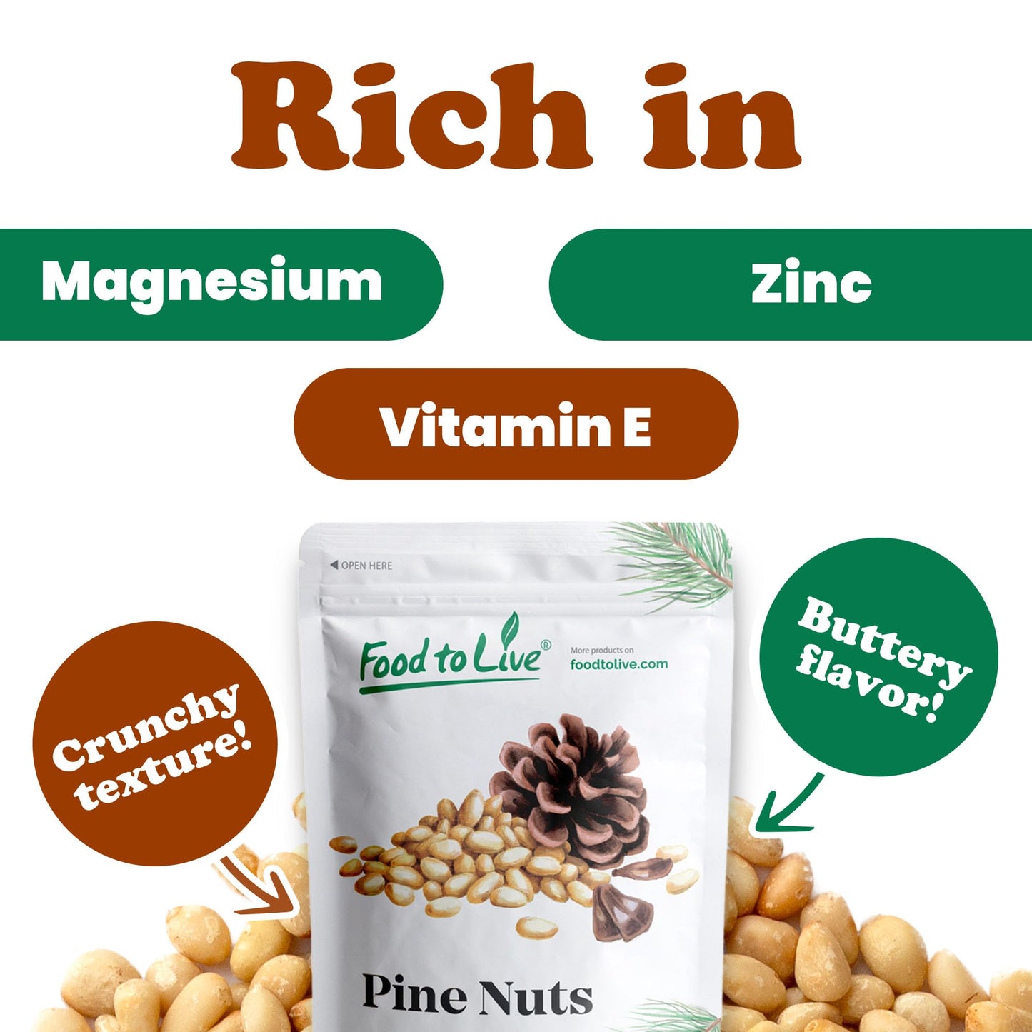Food to Live Dry Roasted Pine Nuts with Himalayan Salt, 4 Pounds - Oven Roasted, Lightly Salted, No Oil Added, Perfect for Cooking, Baking