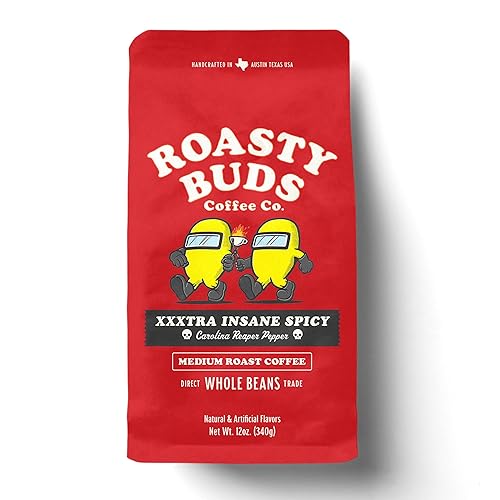 Roasty Buds XXXtra Spicy Carolina Reaper Coffee | Premium Arabica Whole Beans, The Original Spicy Coffee (12 oz) | Gluten-Free, No