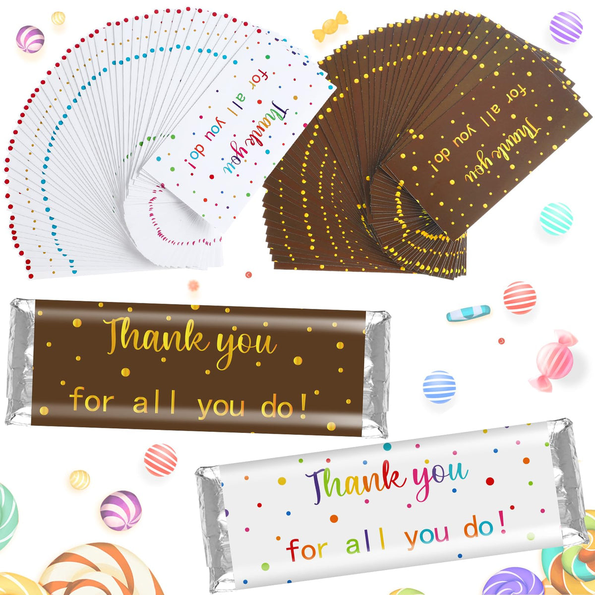 Gilprop 100 Pcs Teacher Appreciation Gifts Bulk Employee Appreciation Gifts Bulk Thank You Chocolate Bar Wrappers for Team Gift Appreciations Gift Vet