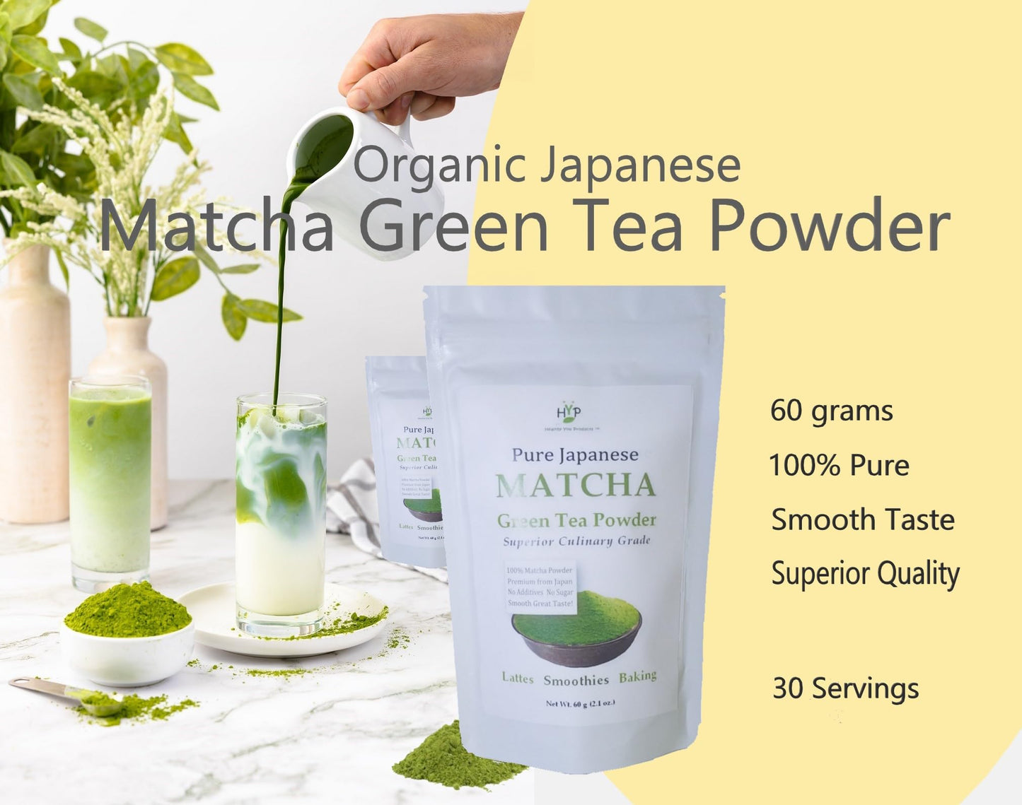 Organic MATCHA GREEN TEA Powder - 60 Grams - Japanese Premium Finely Ground Pure, Antioxidants, Nutrients