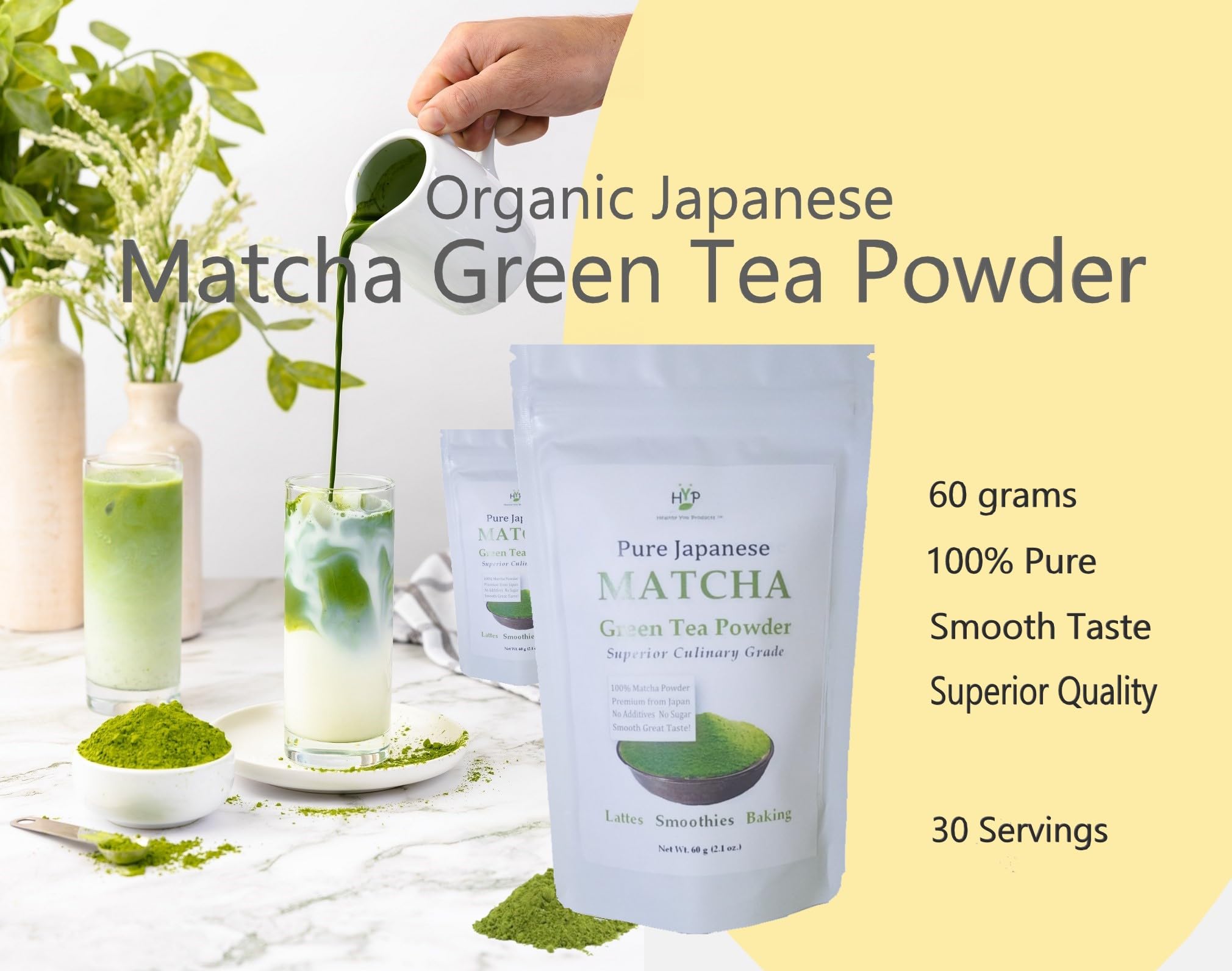 Organic MATCHA GREEN TEA Powder - 60 Grams - Japanese Premium Finely Ground Pure, Antioxidants, Nutrients