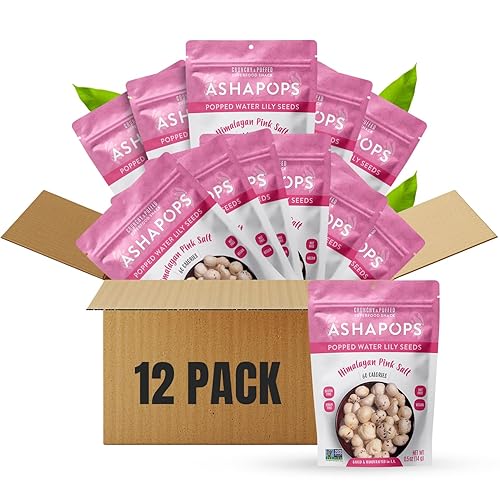 AshaPops Himalayan Pink Salt Flavored Popped Water Lily Seeds, 0.5 oz (Pack of 12) - Gluten-Free, Vegan, Paleo, Nut-Free, Corn-Free, Soy-Free