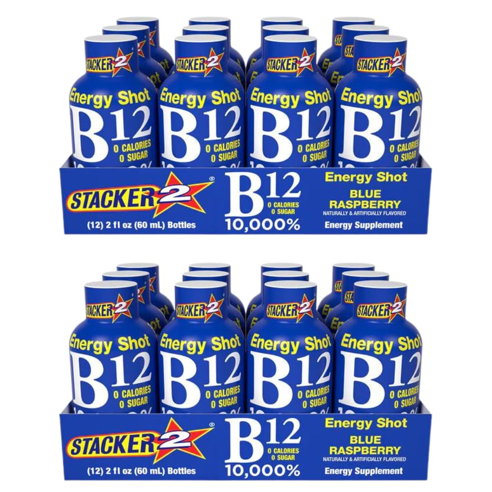 Stacker 2 Blue Raspberry B12 Energy Shot, 2oz (Pack of 24)