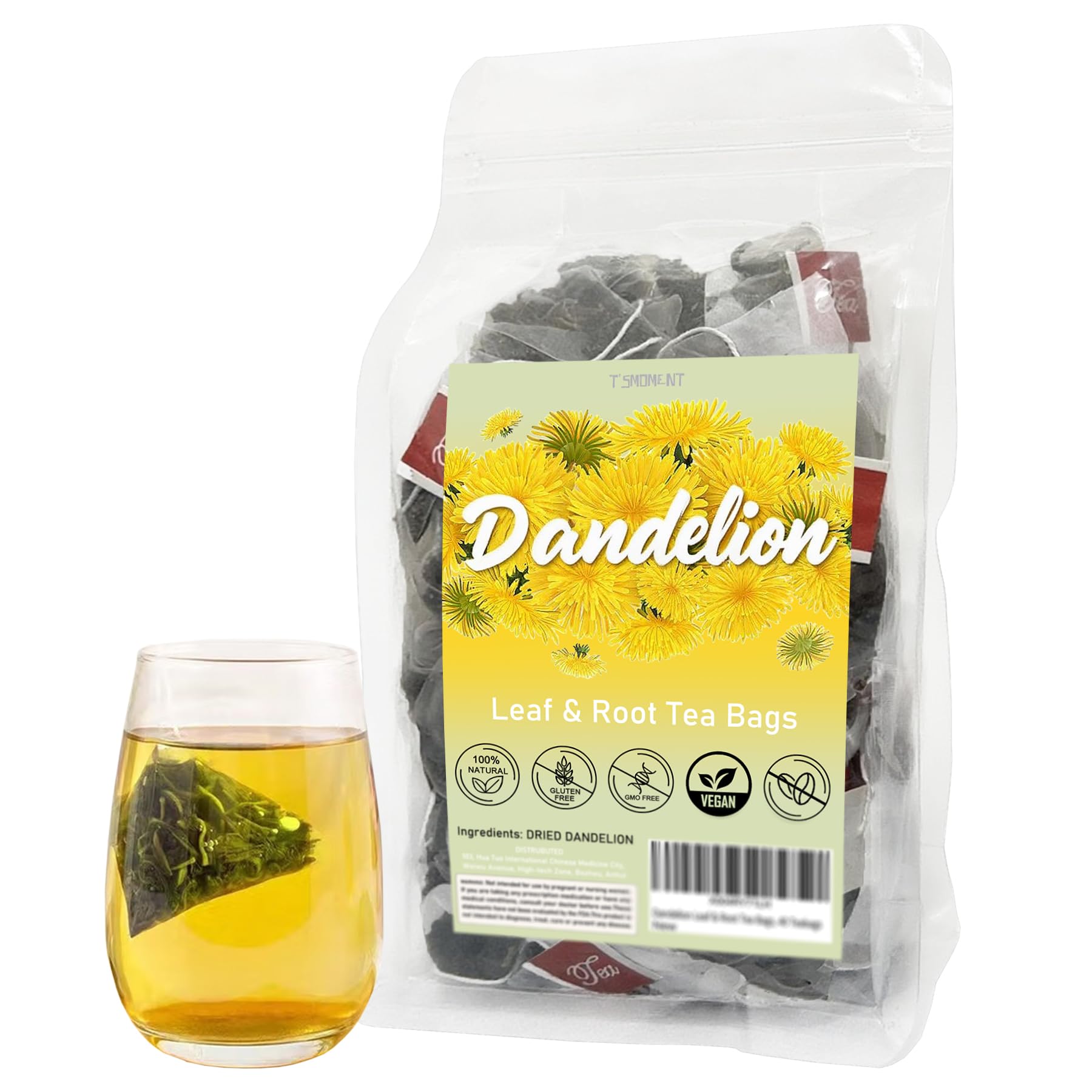 T'SMOMENT Dandelion Leaf and Root Tea Bags, 40 Teabags - Natural Dandelion Tea for Liver & Kidney Health, Caffeine-Free, Non-GMO, No Sugar