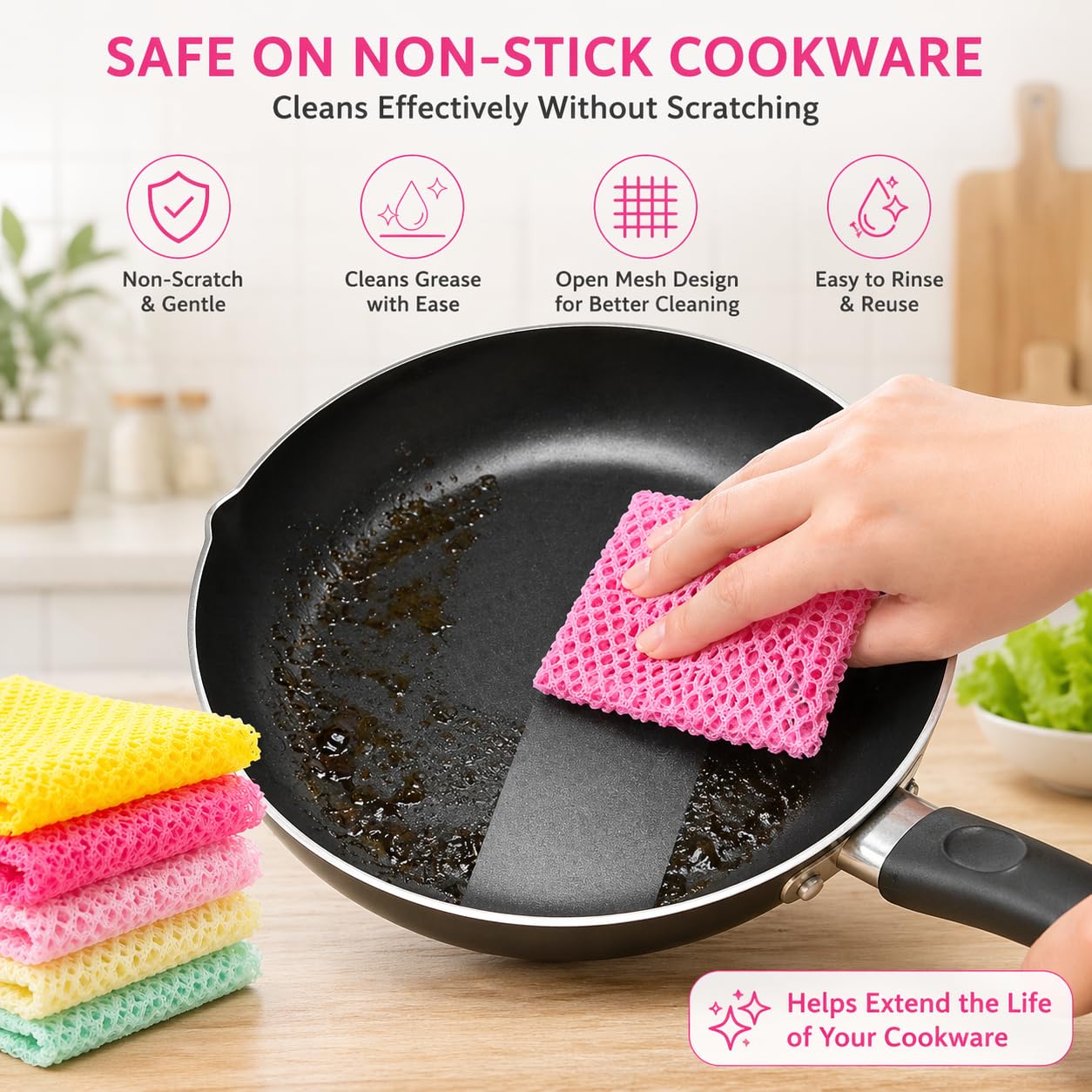 OliviaTree Dish Scrubber 5 Pack, Non Scratch Reusable Mesh Scrub Cloth for Washing Dishes Pots Pans Sink, Quick Dry Odor Resistant Sponge Alternative