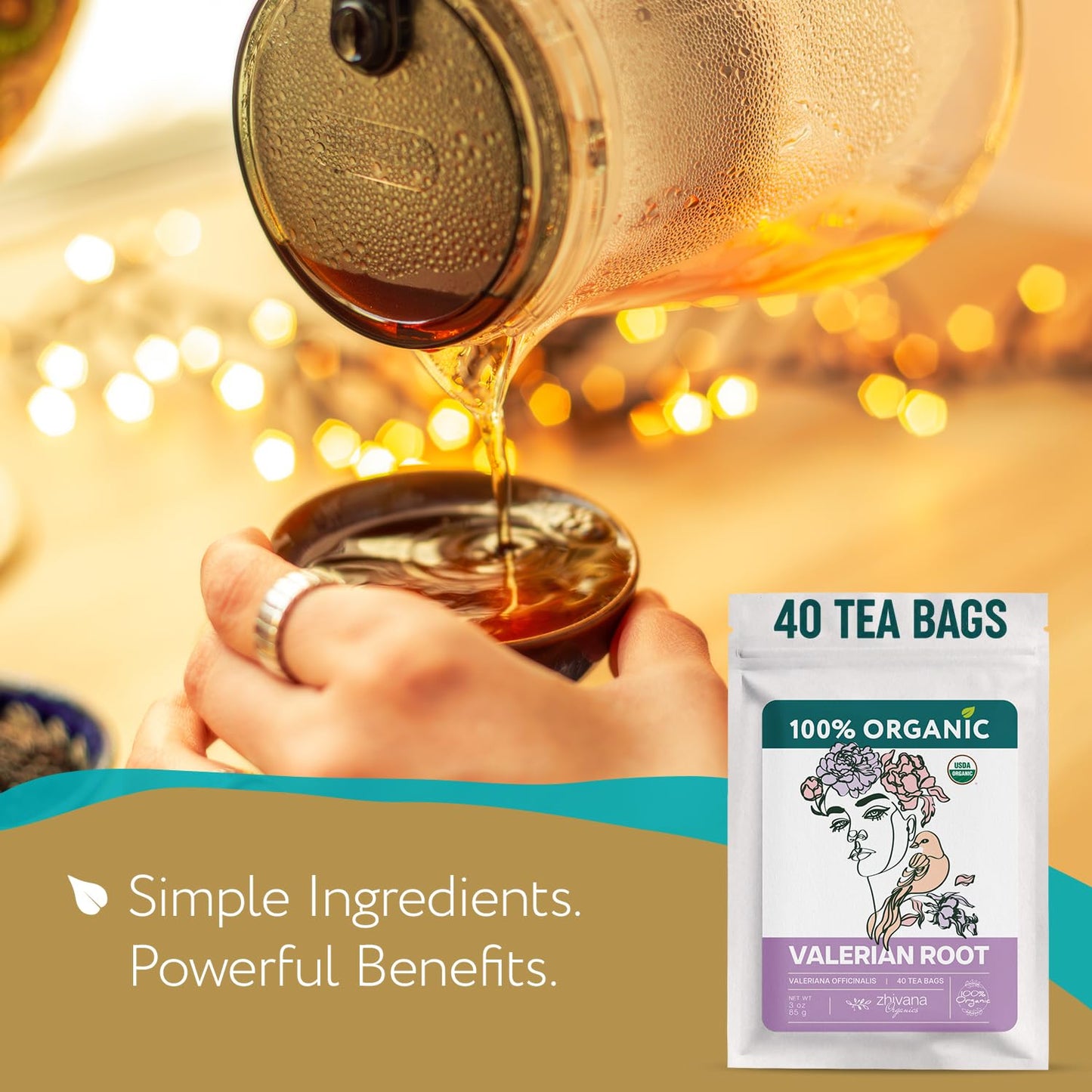 Valerian Root Tea Organic (40 Tea Bags) - Valeriana Herb - Calming Herbal Infusion for Sleep, Healthy Stress Response - Te para Dormir de Noche