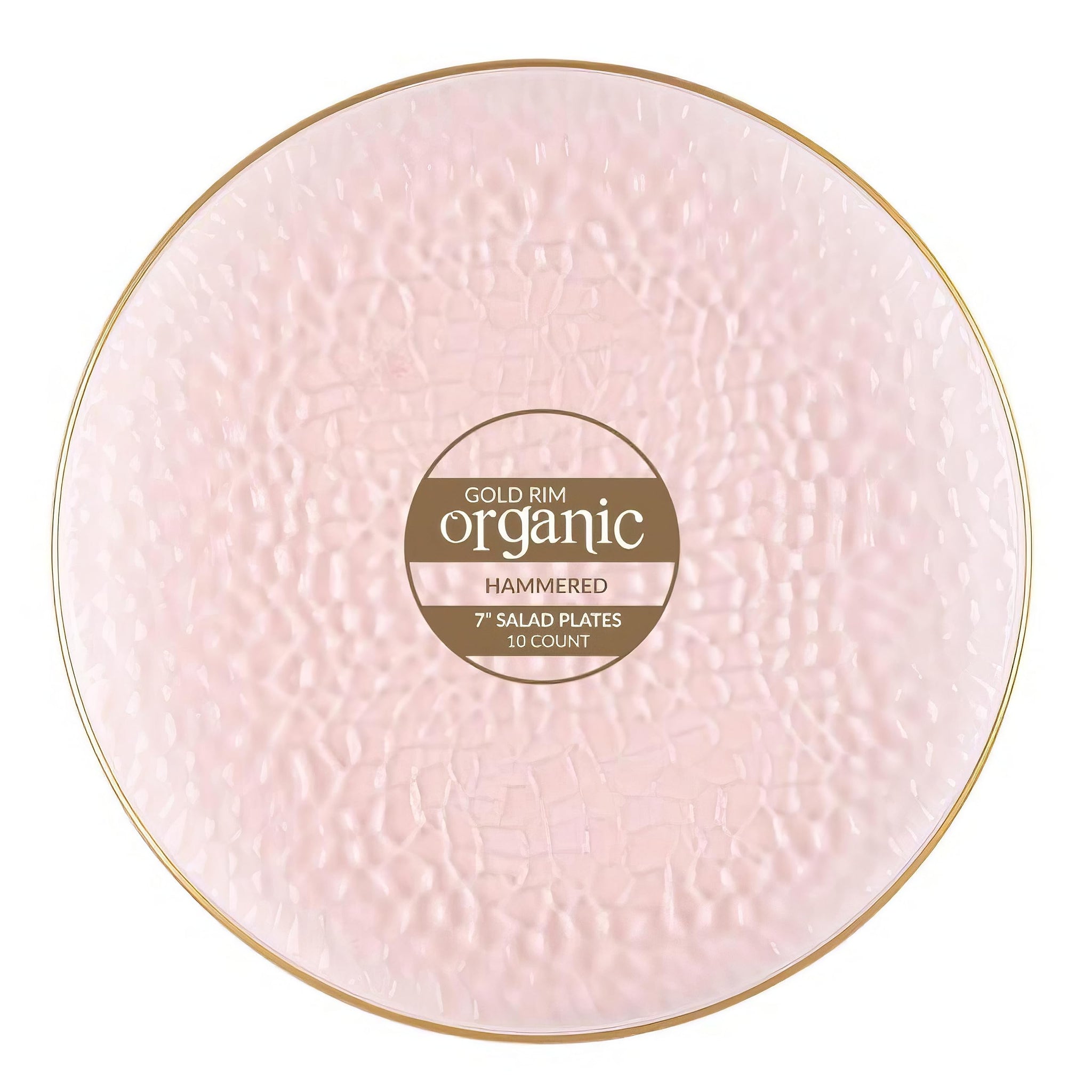 Blue Sky Organic Hammered Pink Gold Rim Plates - 10 Count, 9" | Round Disposable Plastic, Elegant Design for Parties & Events