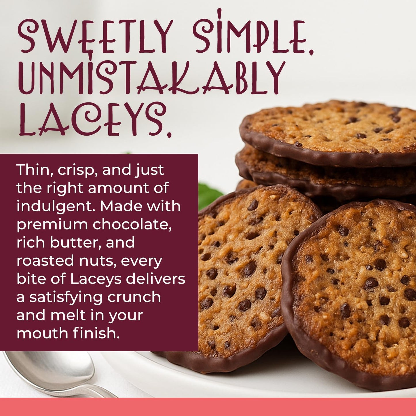 Laceys Gourmet Cookies | Light and Crispy Delicious Cookies | Handcrafted by Desserts On Us (8 Ounce Tub, Macadamia & Milk Chocolate)