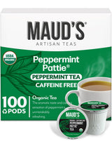 Maud's Organic Peppermint Tea Pods, 100 ct, Single Serve Pods - 100% Gourmet Blended Tea Leaves, Compatible with Keurig K Cups Maker