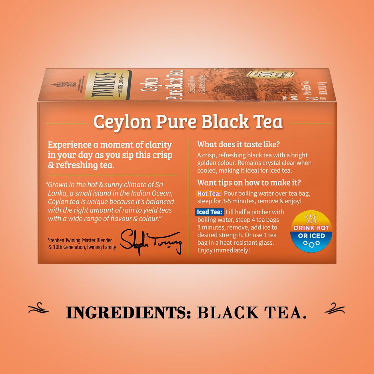 Twinings Ceylon Pure Black Tea - A Crisp, Refreshing, Formerly Orange Pekoe, Caffeinated Tea Bags, Individually Wrapped, 20 Count (Pack of 2)