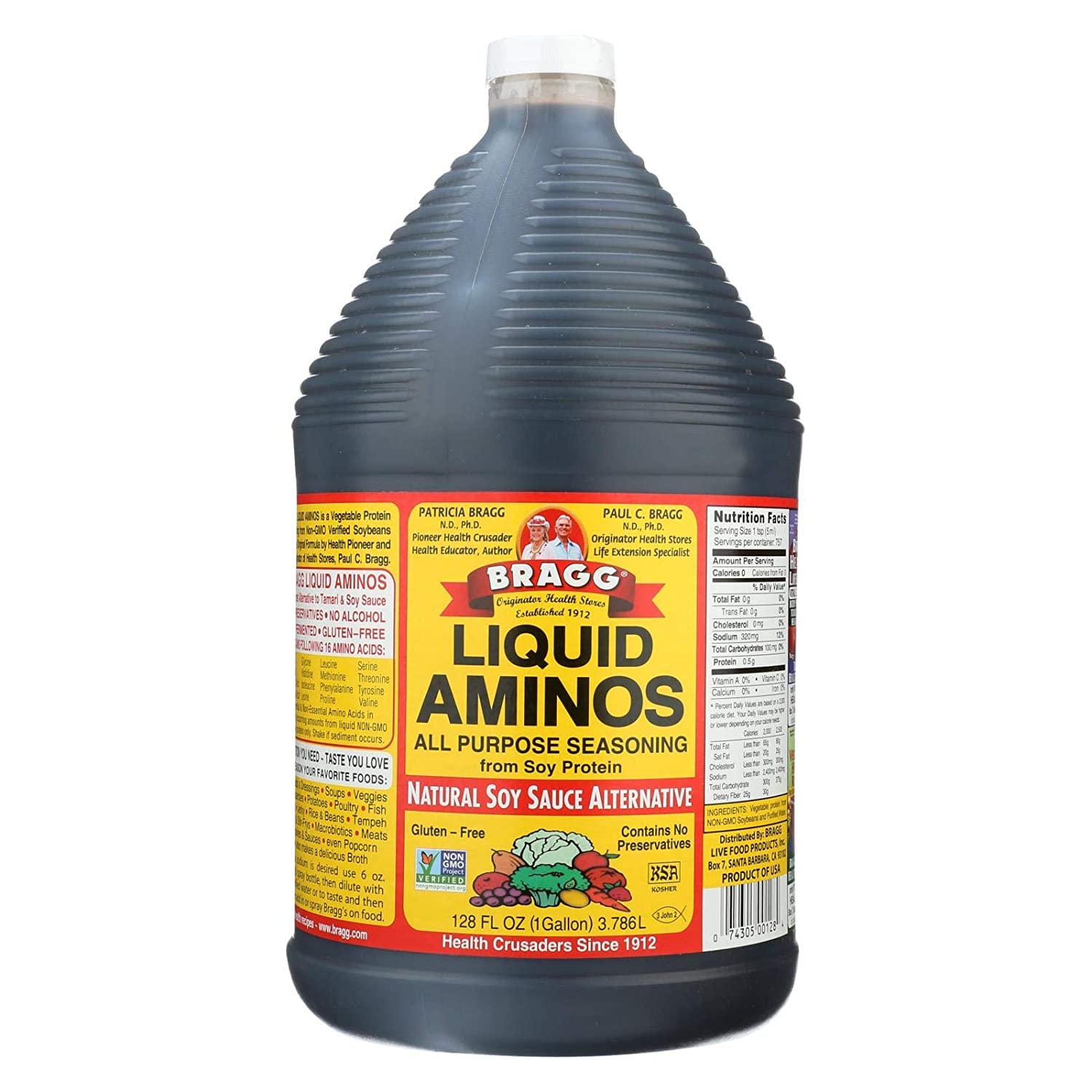 Bragg Liquid Aminos All-Purpose Seasoning - 128 fl oz - Gluten-Free Soy Sauce Alternative - Perfect for Stir-Fries and Cooking at Home (Pack of 4)