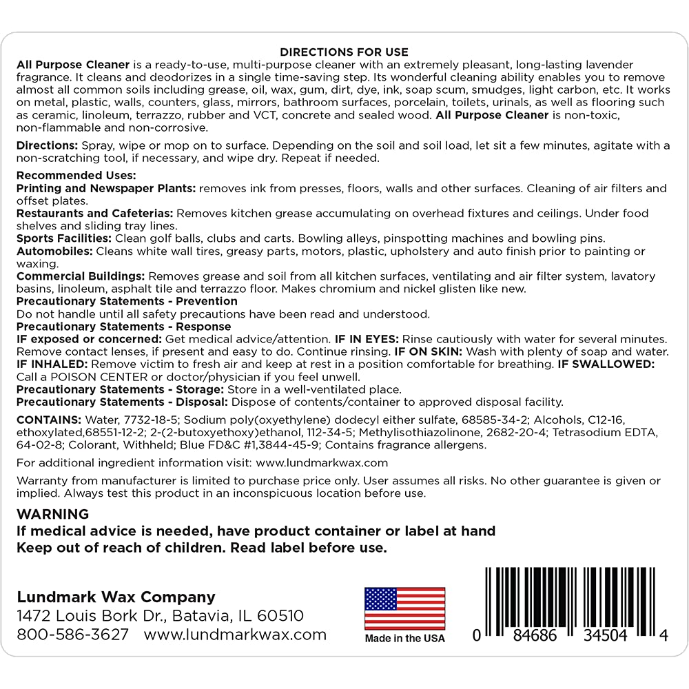 Lundmark Wax LUN-3450G01-4 All Purpose 4 x 1 gallon Cleaner