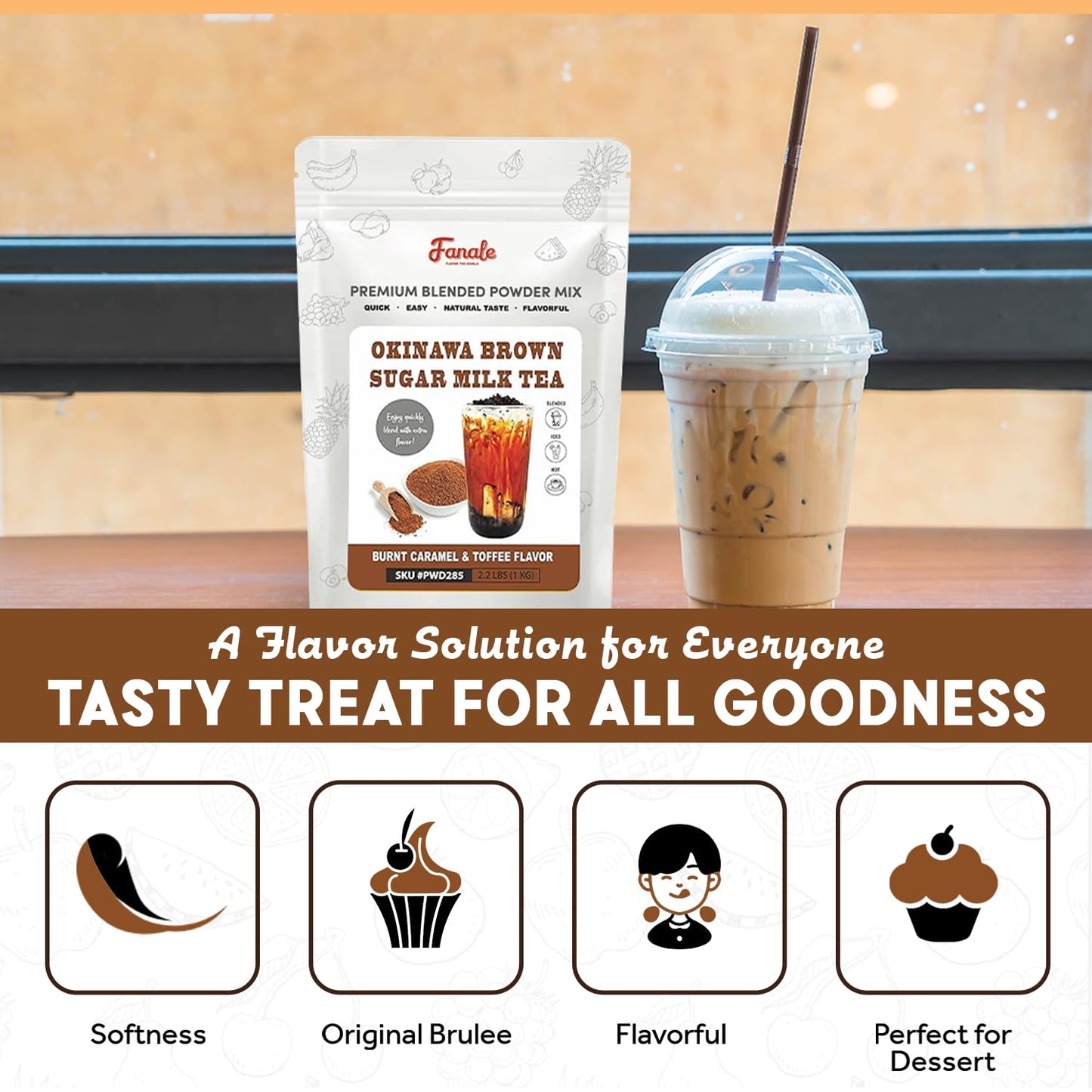 Fanale Premium Okinawa Brown Sugar Milk Tea Flavoring Powder | Perfect for Baking, Smoothies, Desserts and Drinks | Instant Flavoring Powder for Boba