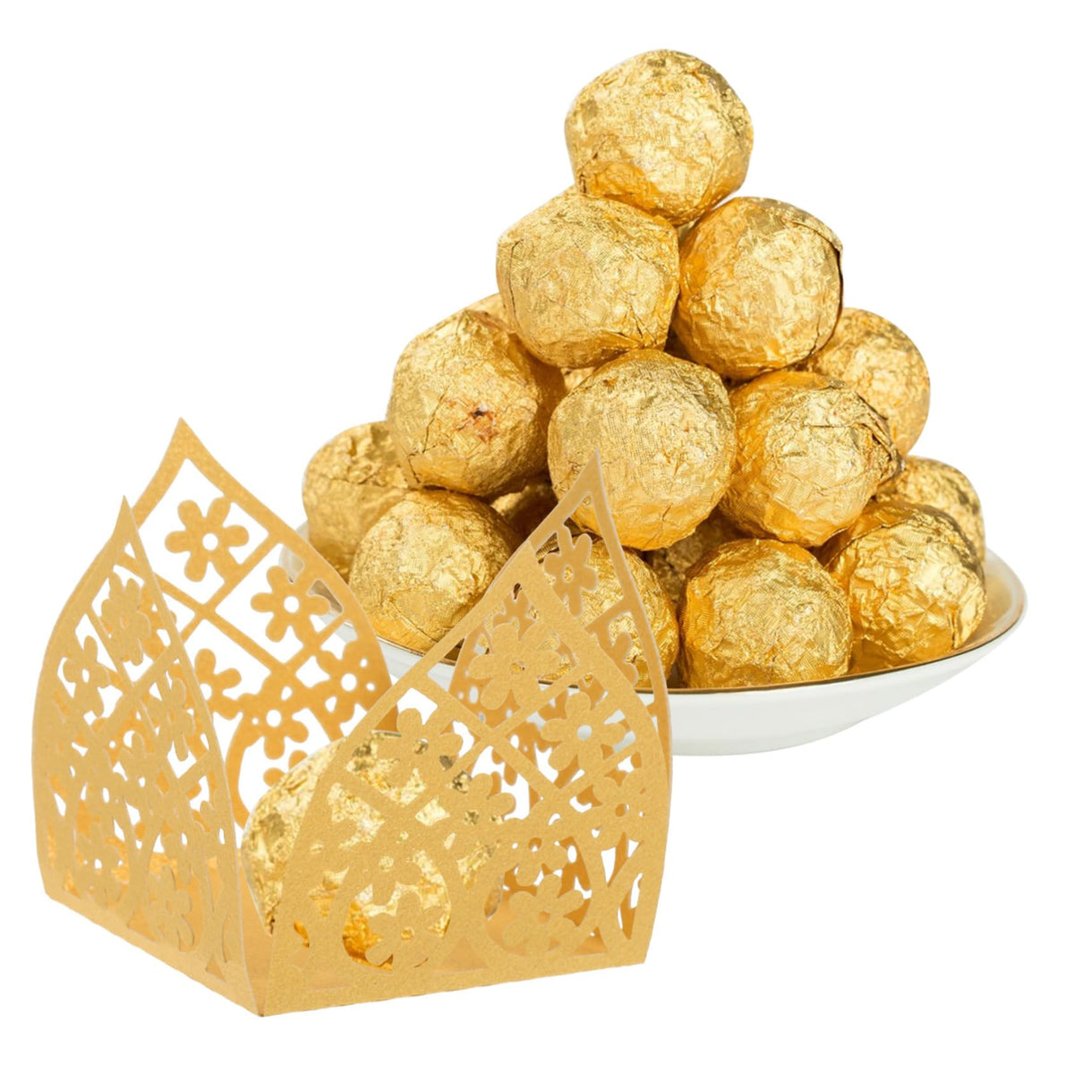 LIFKOME 50pcs Hollow Truffle Cups for Chocolate Wrappers Elegant Dessert Liners for Weddings Parties and Showers Lightweight and Easy to Use
