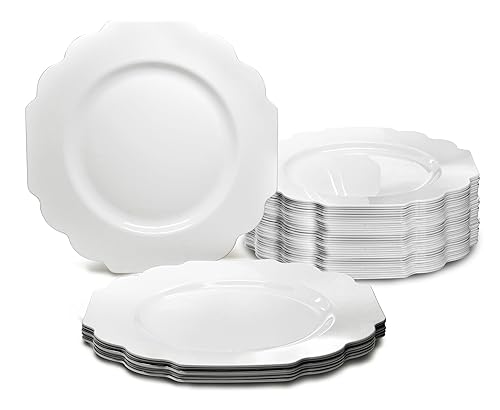 " OCCASIONS " 60 Plates Pack, Heavyweight Disposable Wedding Party Plastic Plates (10.5'' Dinner Plate, Imperial Plain White)