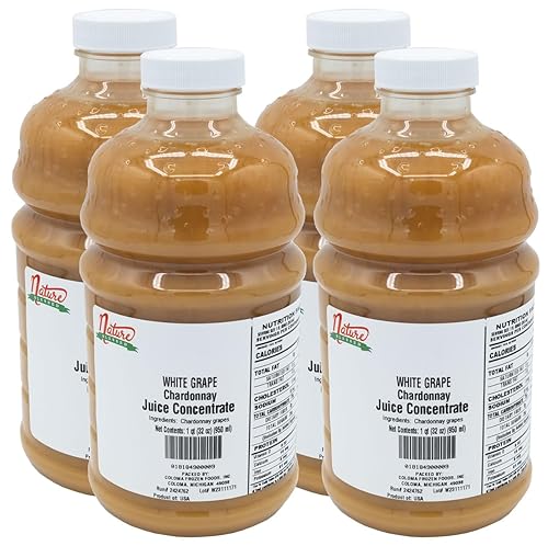 Nature Blessed 100% Pure Chardonnay White Grape Fruit Juice Concentrate - 4 Quarts (4/32 fl oz bottles), Great for Home Vintners, Home Brewers, Mead