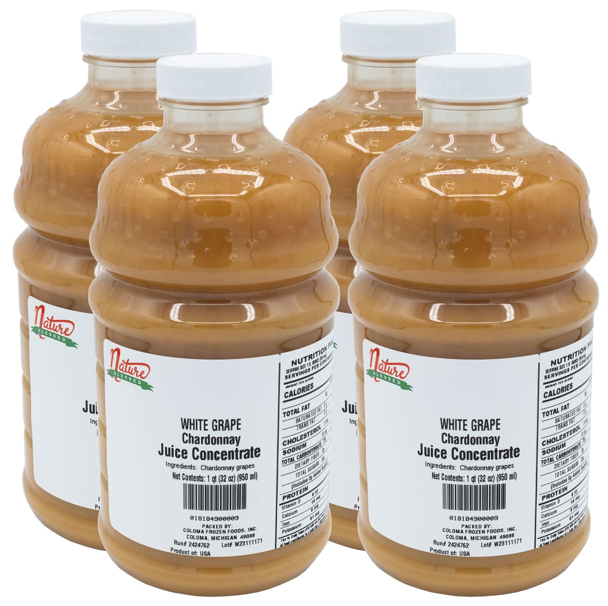 Nature Blessed 100% Pure Chardonnay White Grape Fruit Juice Concentrate - 4 Quarts (4/32 fl oz bottles), Great for Home Vintners, Home Brewers, Mead