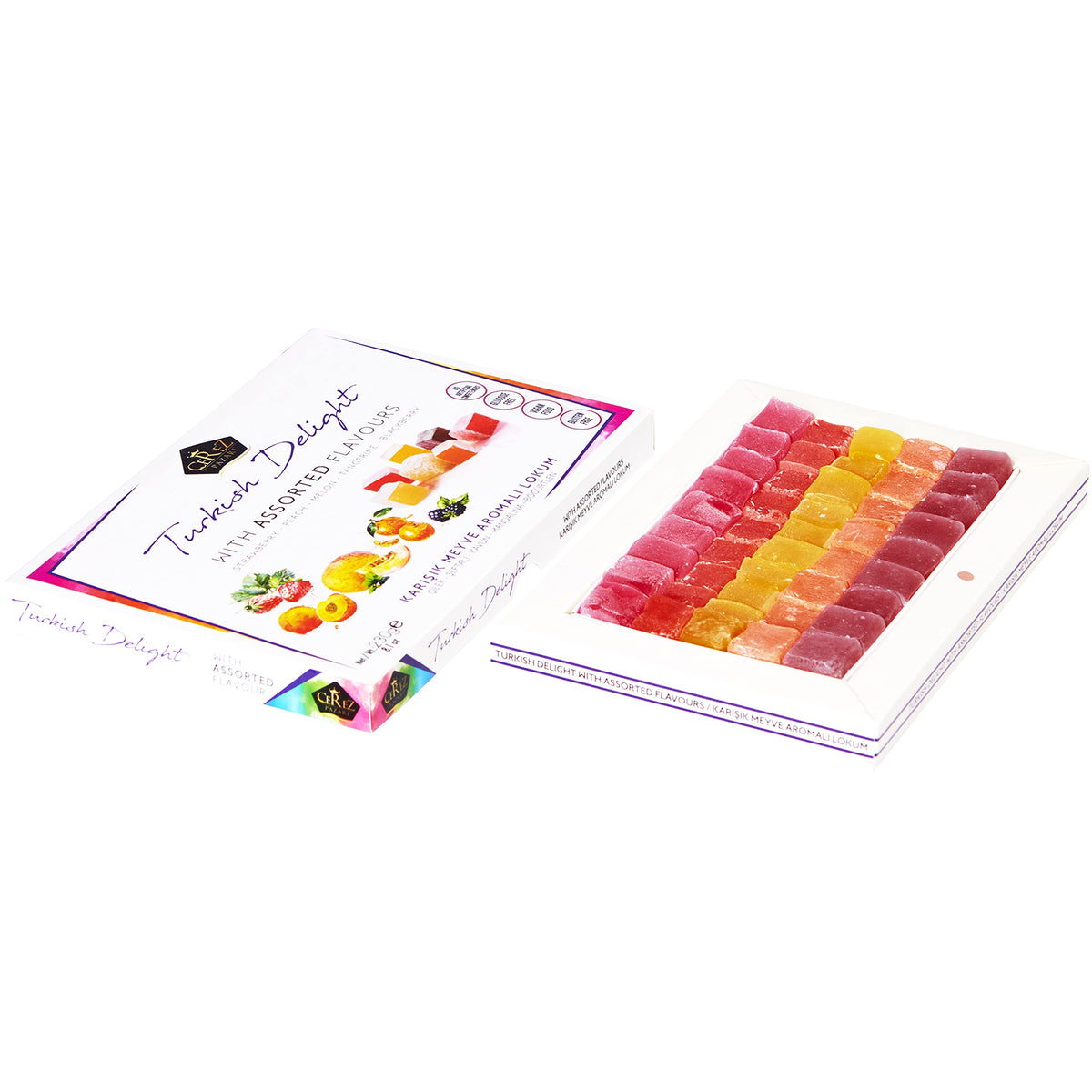 Cerez Pazari Turkish Delights Candy With Assorted Mix Flavors, Vegan Fruit Snacks Gift Box, Sweet Luxury Traditional Confectionery Lokum, Loukoumi