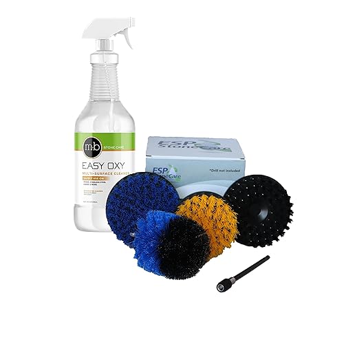 MB Stone Care Easy Oxy Marble Tile Grout Cleaner with Drill Brush KIT - Cleans Granite, Stainless Steel, Fabric, Quartz, Glass (Quart Bundle)