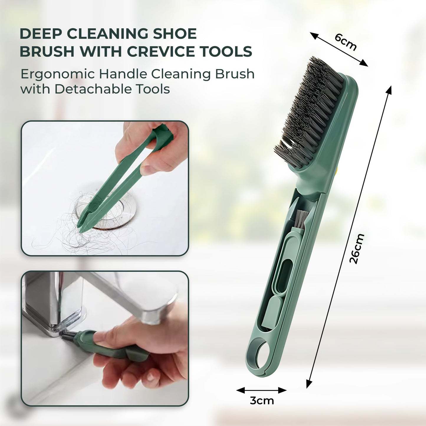 Household Cleaning Brush, Multi-Purpose, Combination of Dense & Soft Bristles with Added Straight Brush,Twizer, as Well as Dispnesing Unit for Deep