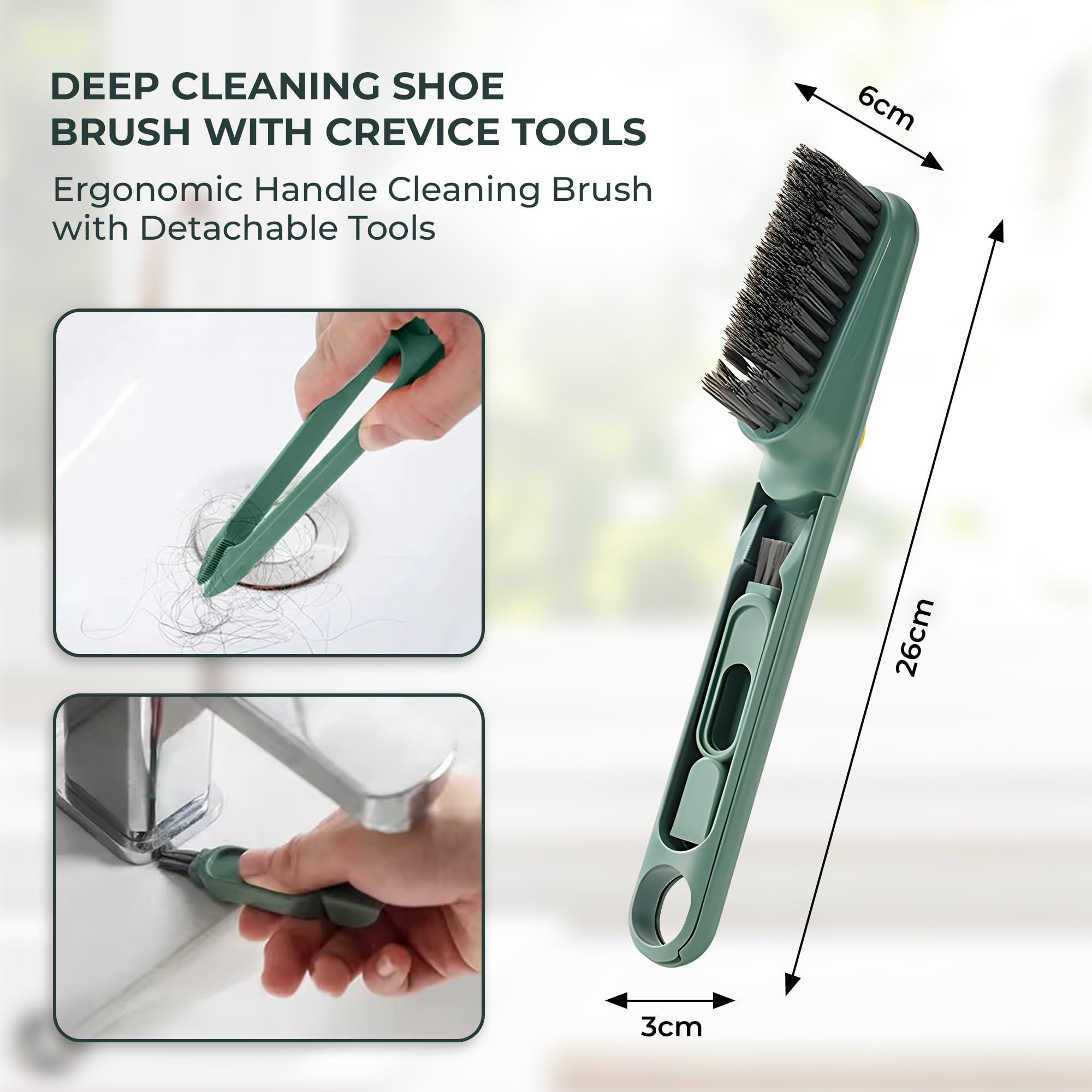 Household Cleaning Brush, Multi-Purpose, Combination of Dense & Soft Bristles with Added Straight Brush,Twizer, as Well as Dispnesing Unit for Deep