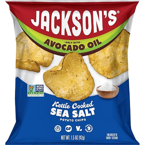 Jackson’s Potato Classic Kettle Chips with Sea Salt (1.5oz, Pack of 10) - Made with Avocado Oil - Allergen-friendly, Gluten Free, Peanut Free, Vegan